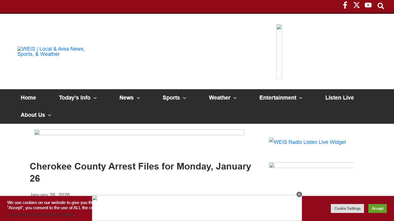 Cherokee County Arrest Files for Monday, January 26 - WEIS Local & Area News, Sports, & Weather