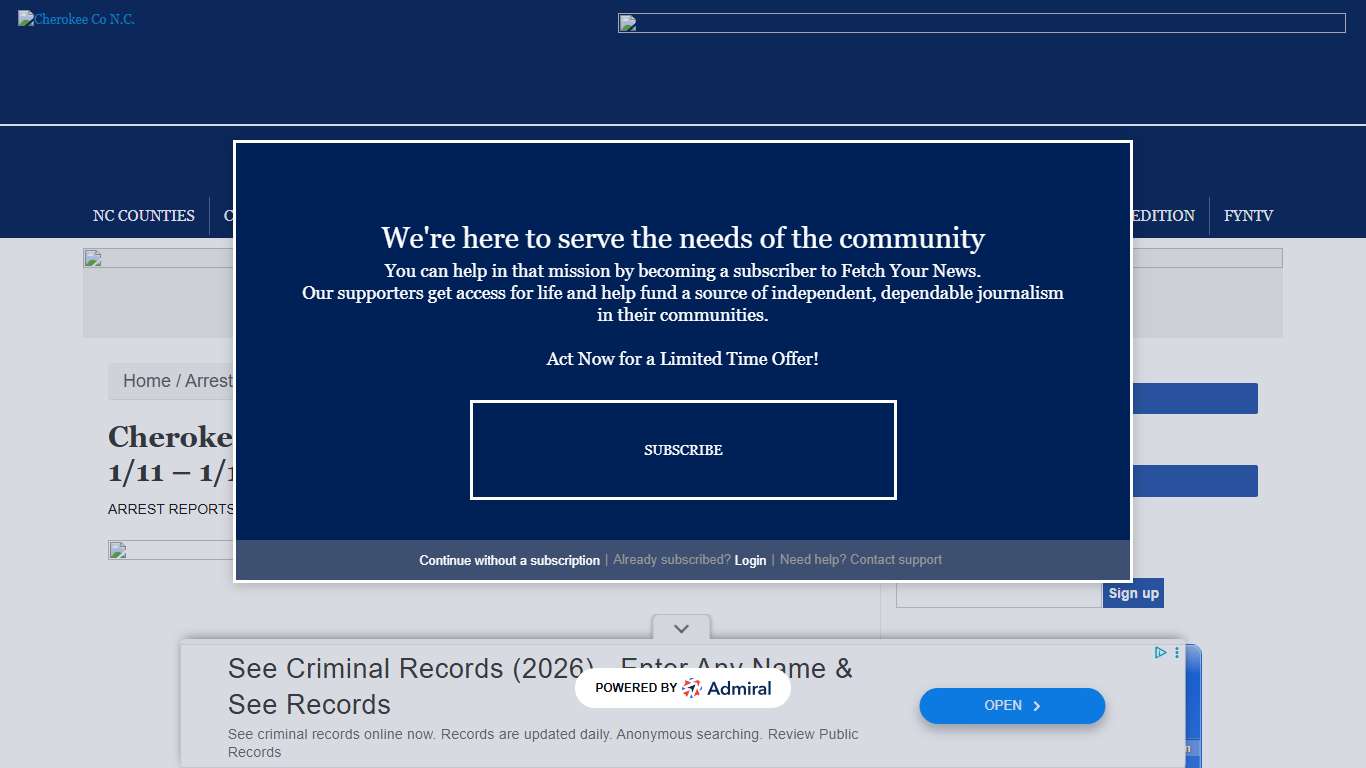 Cherokee County, NC Sheriff’s Office Arrest Report 1/11 – 1/17/2026 - Cherokee Co N.C.Cherokee Co N.C.