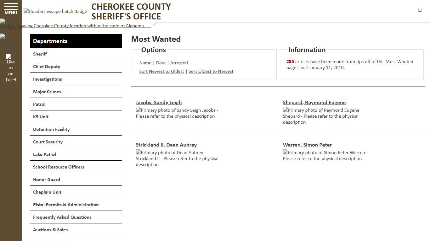 Most Wanted - Sorting by Posting Date - Descending - Page 1 - Cherokee County Sheriff AL